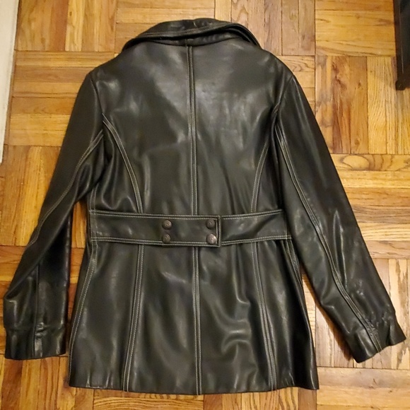 Unique '90's, Vintage Black Leather Peacoat - M - Picture 2 of 8
